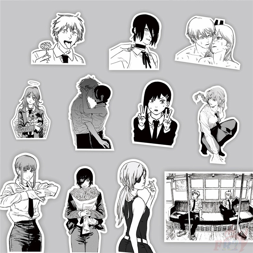 Set 64 hình dán kiểu Chainsaw Man đen trắng chống thấm nước thời trang DIY