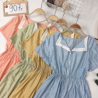 Đầm nút cổ bẻ-Đ907