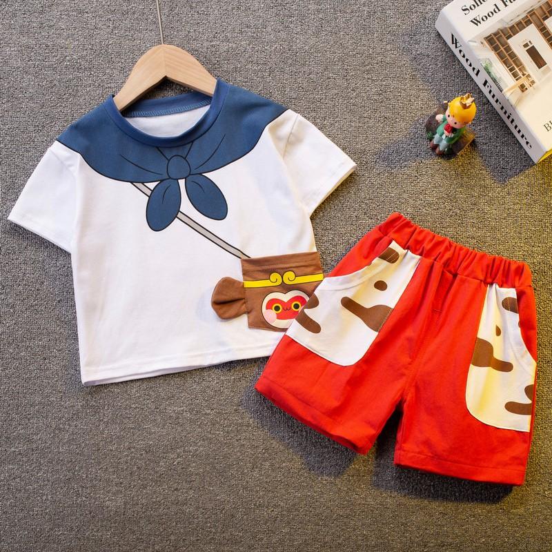 Set áo thun tay ngắn + quần short in hình khỉ cho bé trai bé gái