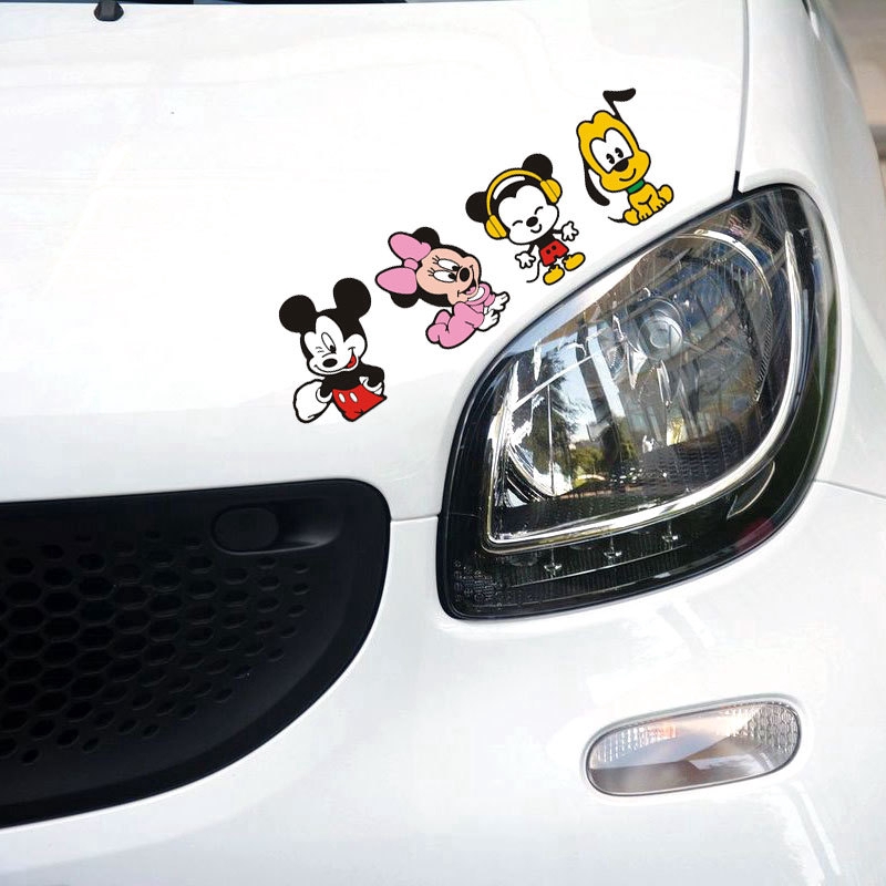 Đề Can 28x8cm Chống Nước Hình Mickey Minnie Donald Trang Trí Xe Hơi