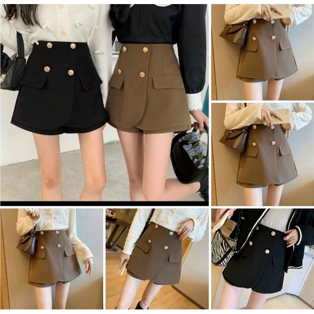 Quần short nữ quần đùi nữ giả váy  4 khuy túi nắp cạp cao đẹp ulzzang CHIBEST YQB25