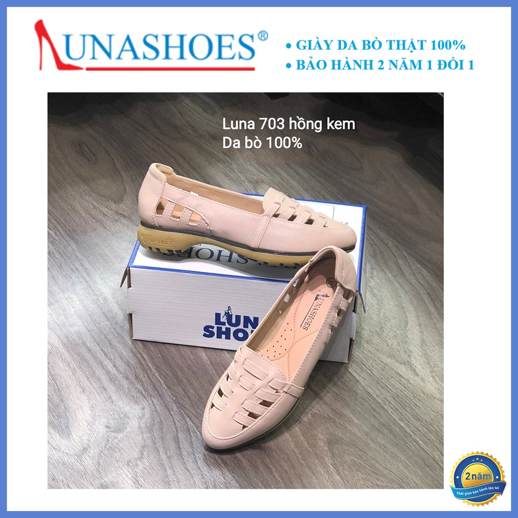 Giày Slip on nữ da bò thật 100% Lunashoes (703) đế cao 3p - Giày lười da nữ - Hàng fullbox giầy trung niên cho mẹ