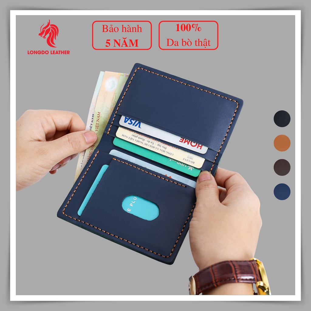 Ví da đứng nam cao cấp da bò thật - Bảo hành 5 năm - Hàng chính hãng thương hiệu Longdo Leather - BD04