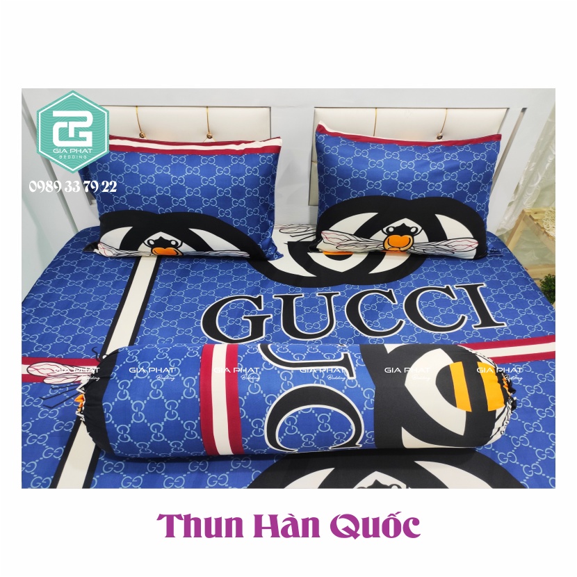 Bộ Ga Gối Thun Lạnh Hàn Quốc {4 Món} họa tiết GU ( 1 ga bọc + 2 vỏ gối nằm + 1 vỏ gối ôm )