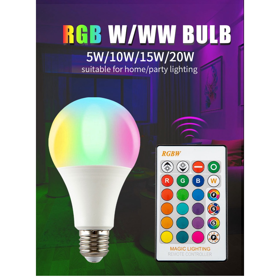 Bóng Đèn Led Thông Minh Điều Khiển Từ Xa E27 10W 15W 20W RGBW
