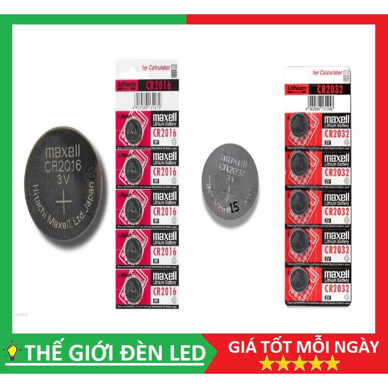 Combo 5 viên Pin Maxell CR 2016, CR2032 Lithium 3V chính hãng Maxell.
