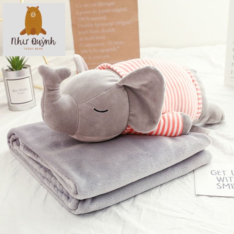 Thú nhồi bông kiêm Bộ chăn ga gối văn phòng hình thú 3 in 1 hình voi con cute