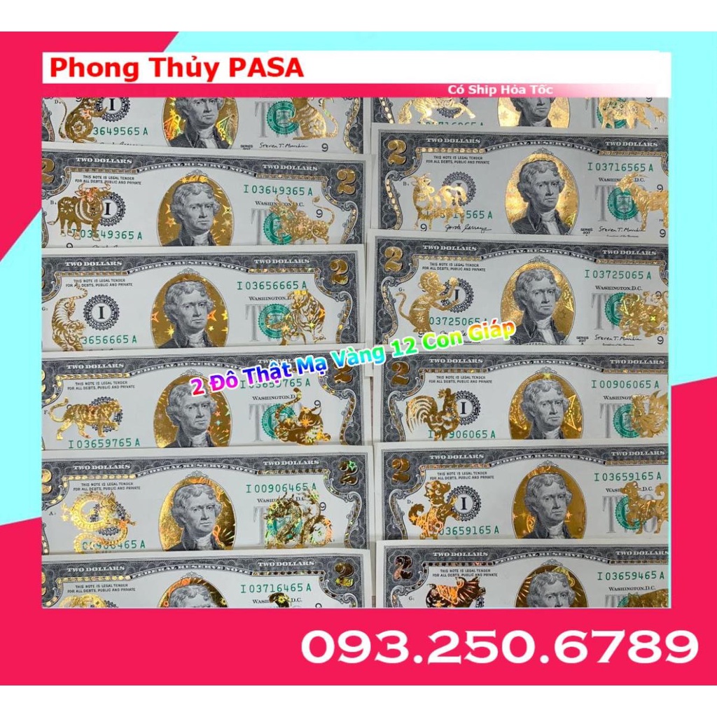Tờ 2 Đô 2 USD Hình 12 Con Giáp Mạ Vàng 3D Kỷ Niệm Làm Quà Tặng, Sưu Tầm, Trang Trí để bóp ví, ốp điện thoại