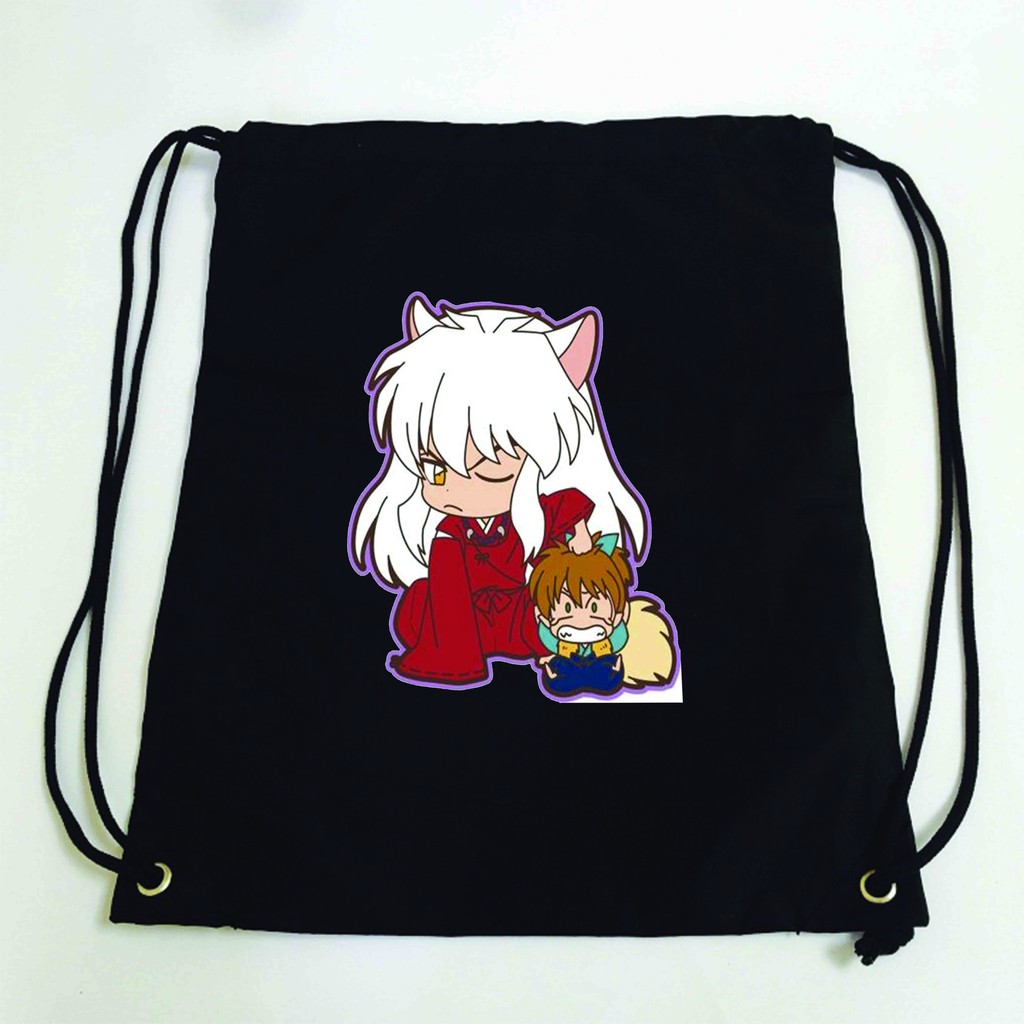 Balo dây rút đen in hình INUYASHA KHUYỂN DẠ XOA anime chibi túi rút đi học xinh xắn thời trang