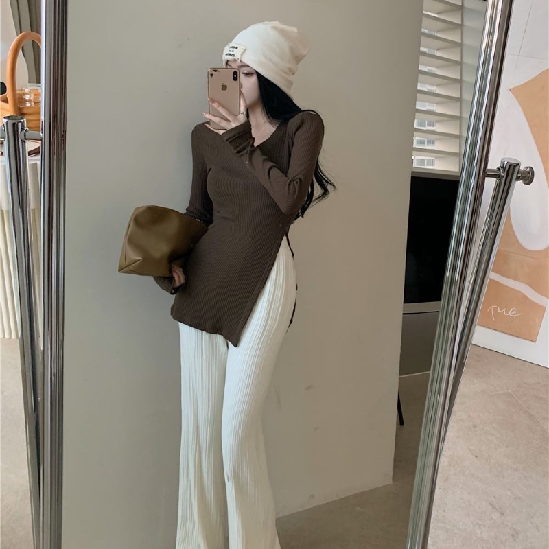 COZOK Áo Len Tay Dài Cổ Chữ v Form Ôm Thiết Kế Độc Đáo Thời Trang