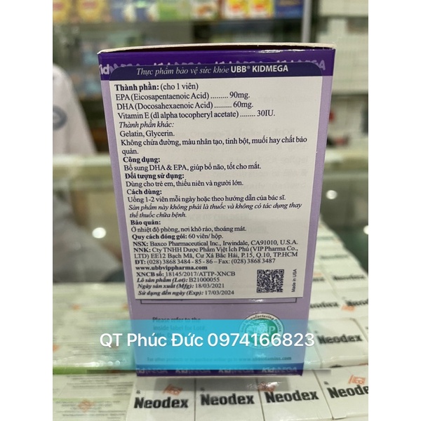 ✅✅Thực phẩm bảo vệ sức khỏe bổ sung Omega3, DHA và EPA, giúp bổ não, mắt KidMega UBB