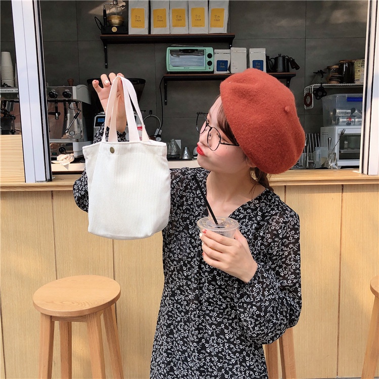 Túi Tote Mini Vải Nhung Kẻ Màu Sắc Ngọt Ngào Phong Cách Retro Cho Nữ