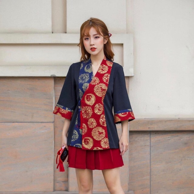 Áo phối gấm shanghai có clip thật (áo riêng váy riêng)