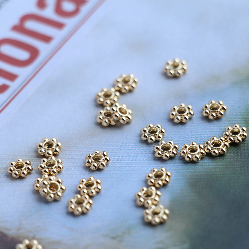 Bộ 50 Hạt Xâu Chuỗi Hình Bông Tuyết 14K Màu Vàng Kim Làm Trang Sức DIY