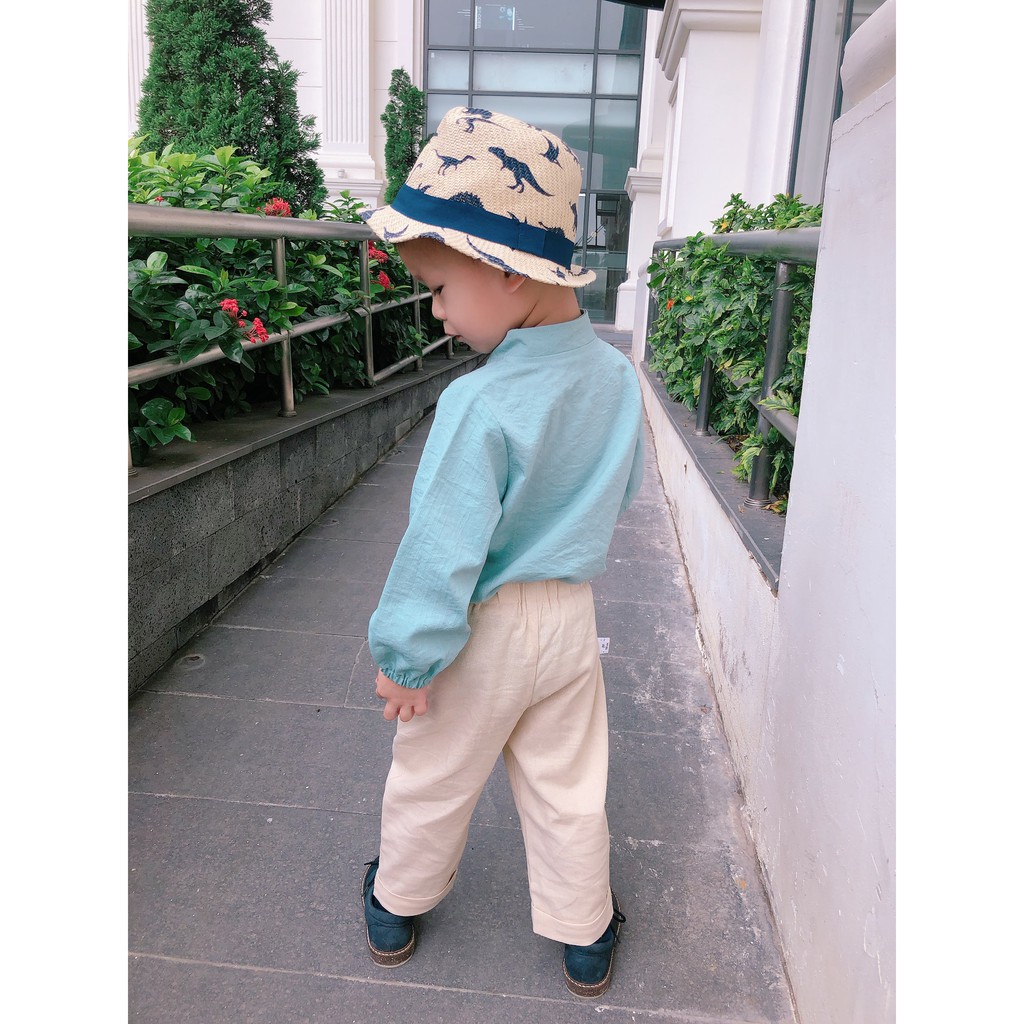 Bộ Bé Trai Mùa Hè Vải Lanh Linen Và Đũi Xước Nhật Thiết Kế Độc Đáo Màu Xanh Mint Bạc Hà [MS08] - Shine Kid