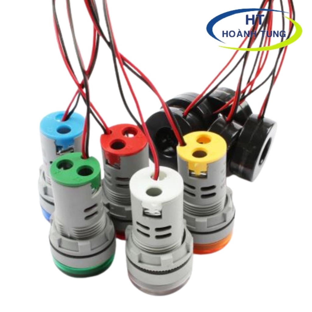Đèn led báo pha AD136-22DSA phi 22mm hiển thị ampere từ 0-100A đi kèm biến dòng dạng tròn chữ lớn màu xanh, đỏ vàng