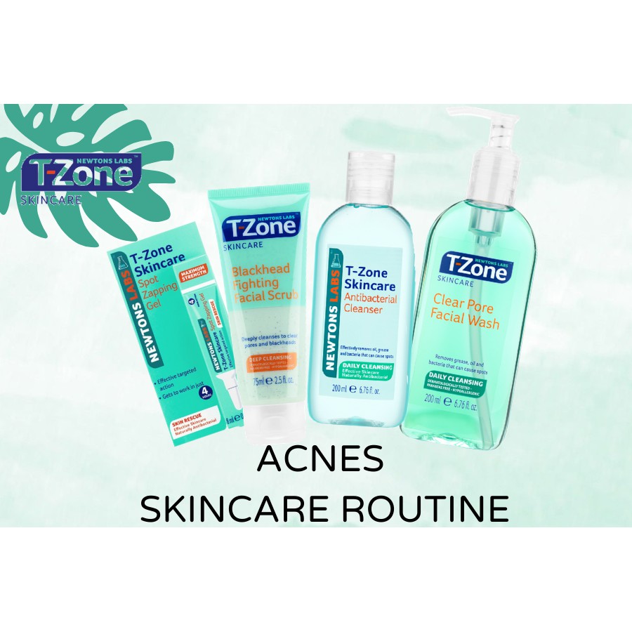 Combo 4 sản phẩm T-Zone ngăn ngừa mụn tràm trà gel rửa mặt + tẩy da chết + toner + gel chấm mụn