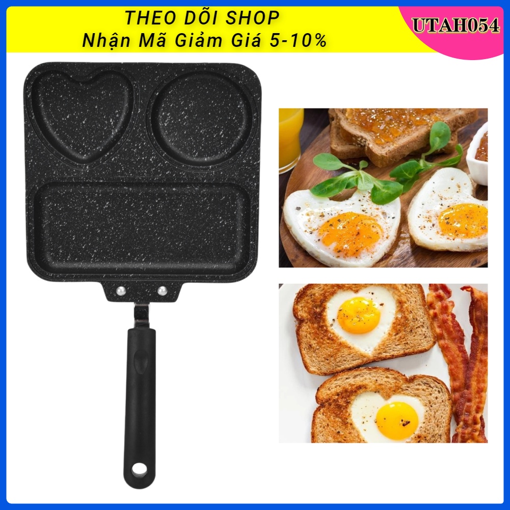 Hàng Sẵn Chảo Chiên Rán Trứng Làm Bánh 3 Ngăn Chống Dính Chảo chiên 3 trong 1 với tay cầm chống đóng cặn hình vuông dùng cho nấu ăn sáng【Utah054】