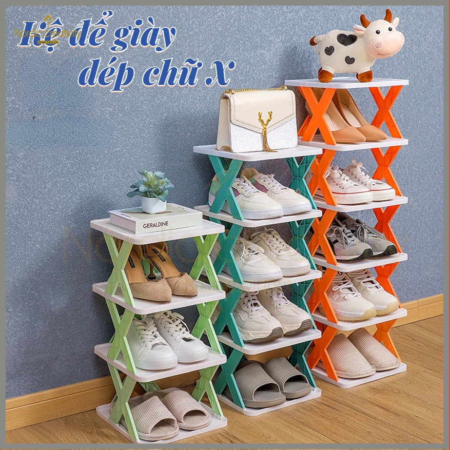 Kệ để giày dép chữ X thông minh có thể tháo lắp gấp gọn, kệ để đồ trang trí đa năng cao cấp