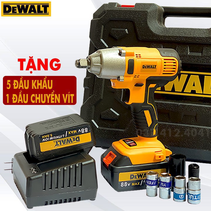 SIẾT BULONG, SIẾT ỐC, VẶN ỐC MẠNH MẼ DÙNG PIN DEWALT 88V - PIN CHUẨN 10 CELL - TẶNG 5 ĐẦU KHẨU + 1 ĐẦU CHUYỂN VÍT