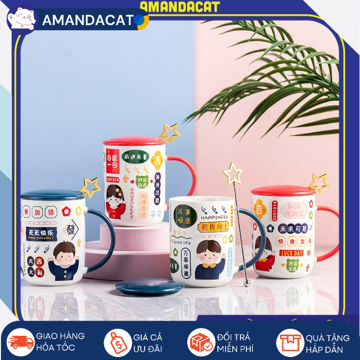 [Hàng sẵn] Ly, Cốc Gốm 5201314 Tình Yêu Có Nắp Đậy Thể Tích 450ml, Ly Cốc Cặp Tặng Người Yêu, Decor, Glass Decor