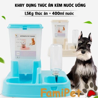 Bát, khay đựng thức ăn kèm bình uống nước tự động cho thú cưng