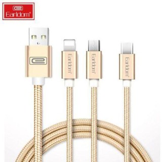 [3 in 1] Cáp sạc 3 đầu bọc dù chống đứt Earldom 028