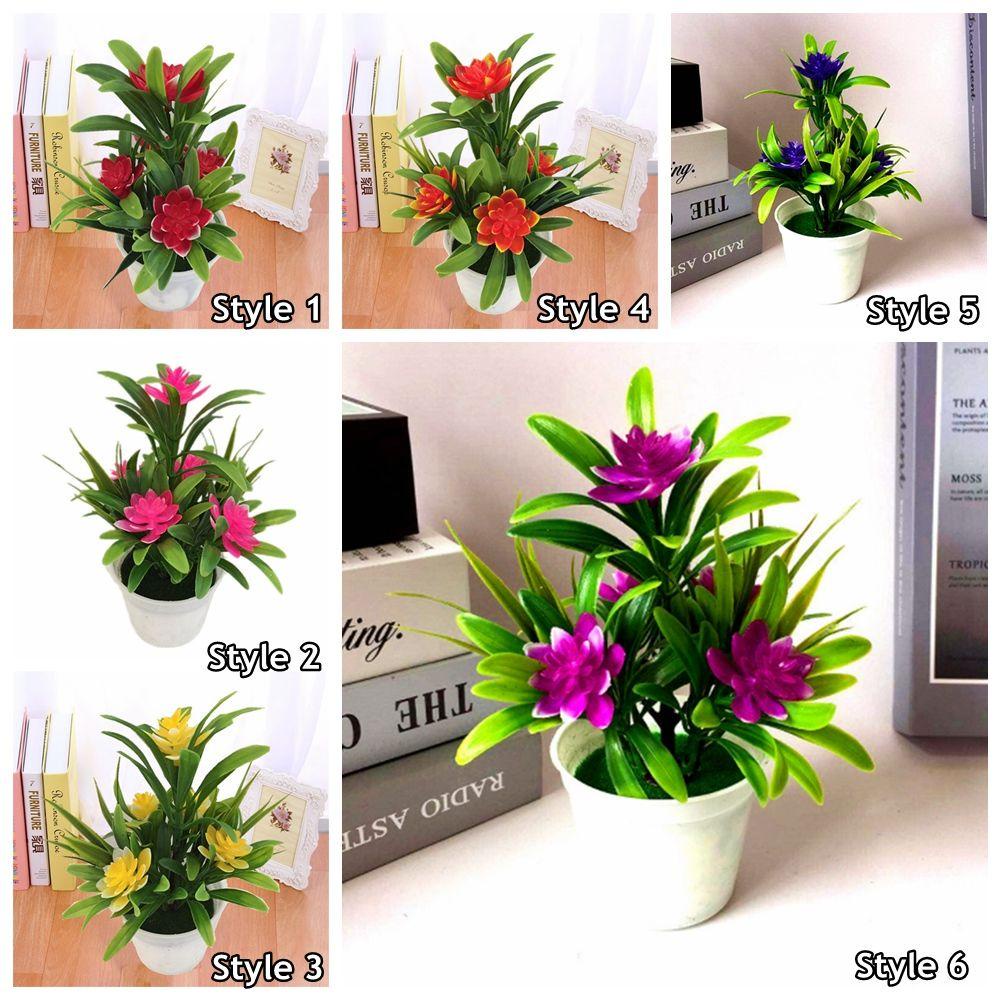 Chậu Hoa Giả Màu Sắc Đỏ Dùng Trang Trí Văn Phòng / Tiệc Cưới