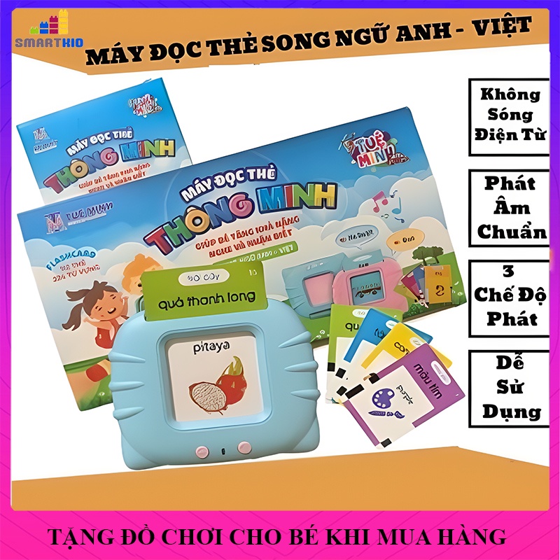 Máy đọc thẻ song ngữ Việt - Anh Flashcard 112 thẻ 224 từ vựng. Cổng sạc usb không sóng, đồ chơi thông minh cho trẻ em