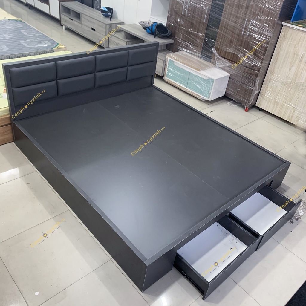 Giường ngủ Xám chì bọc nệm,gỗ MDF 2 hộc kéo CPX-G50