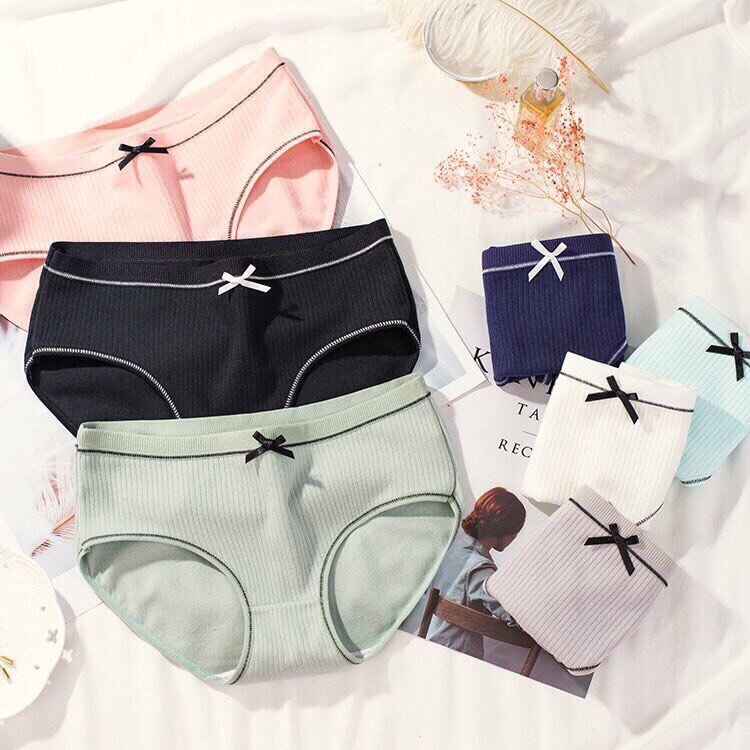 Sét 5 Quần Lót Nữ Cotton Gân Tăm Đính Nơ, Quần Chip Nữ Sexy Dễ Thương Cotton Kháng Khuẩn (giao nhiều mầu) | BigBuy360 - bigbuy360.vn