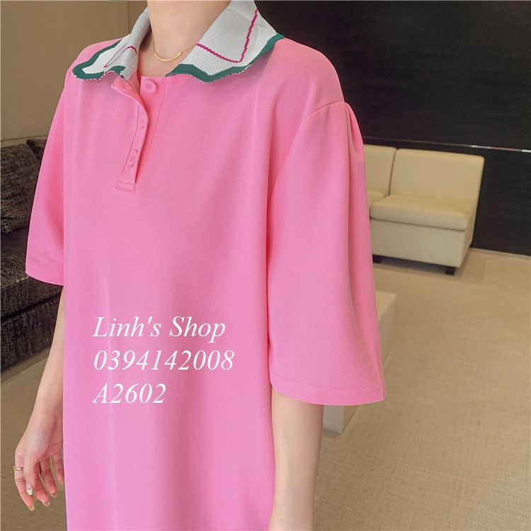 Váy Đầm Suông Xinh A2602 váy hồng nhạt cổ trắng
