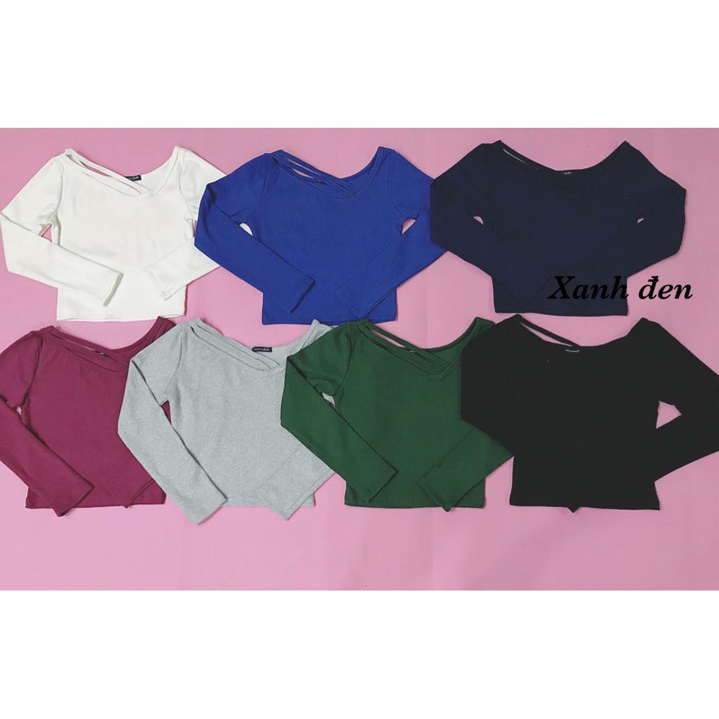 ÁO CROPTOP THUN GÂN TAY DÀI 2 DÂY CHÉO NGỰC