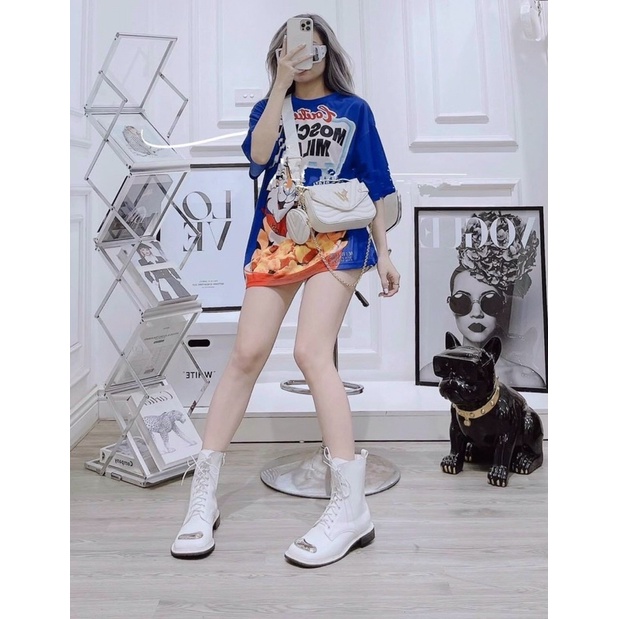 Áo thun form rộng unisex in hình tay lỡ màu xanh năng động alohashop91