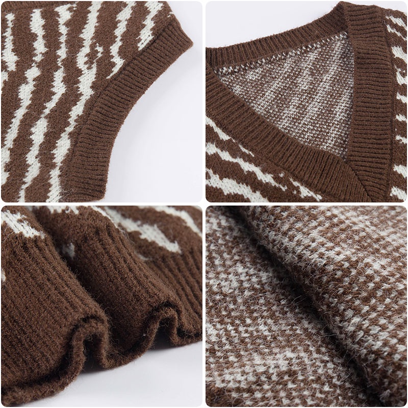 Áo dệt kim không tay cổ chữ v họa tiết ngựa vằn thời trang dành cho nữ | BigBuy360 - bigbuy360.vn