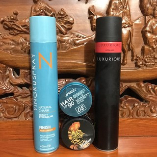 Combo gôm xịt tóc yingkuspray 400ml siêu giữ nếp+ sáp vuốt tóc kanfa hair 90 +sáp ngựa vằn + gôm luxurius 320ml