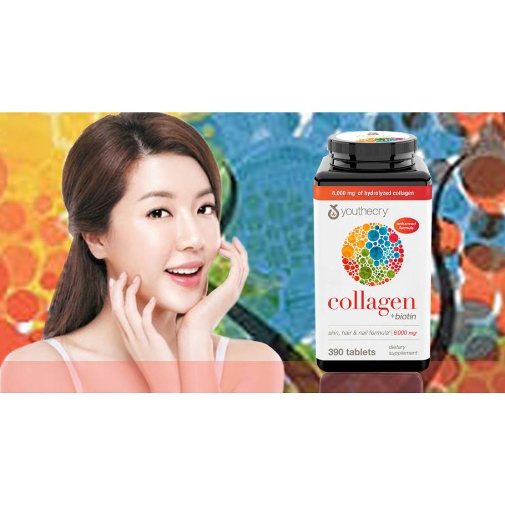 Viên uống cho nữ Collagen và Biotin Youtheory của Mỹ 390 viên giúp làm đẹp da, móng chắc khỏe, tóc óng mượt