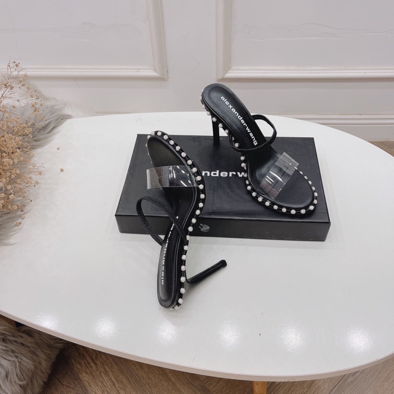 Sandal nữ cao gót nhọn 10cm quai trong viền bi đá loại 1 fullbox Bill túi