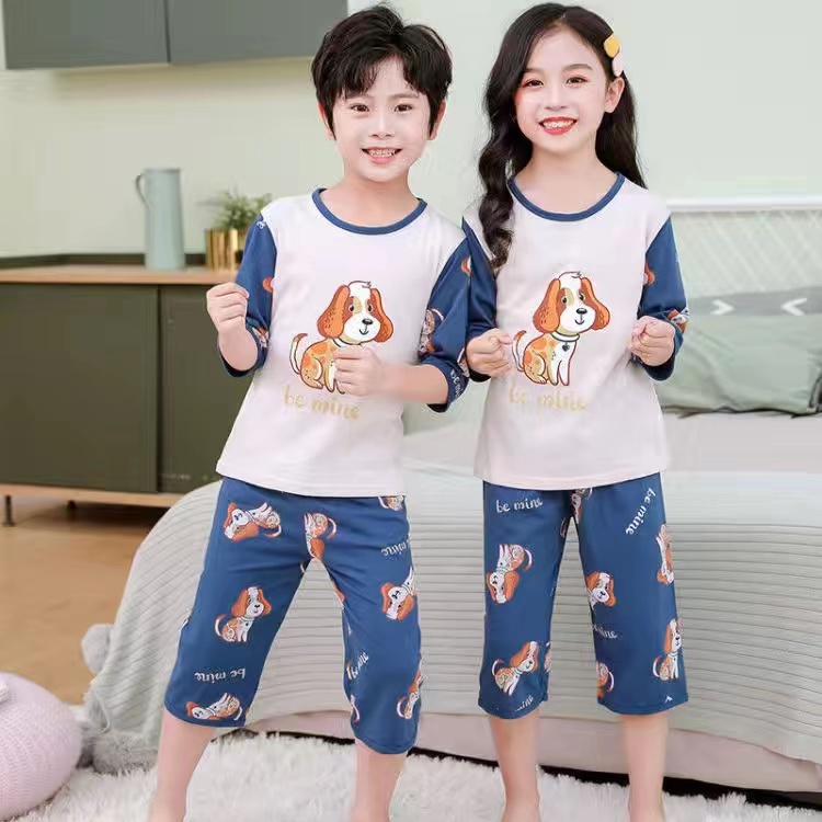 Bộ Đồ Ngủ Tay Dài 3 / 4 Bằng Cotton 100-160cm Dành Cho Bé