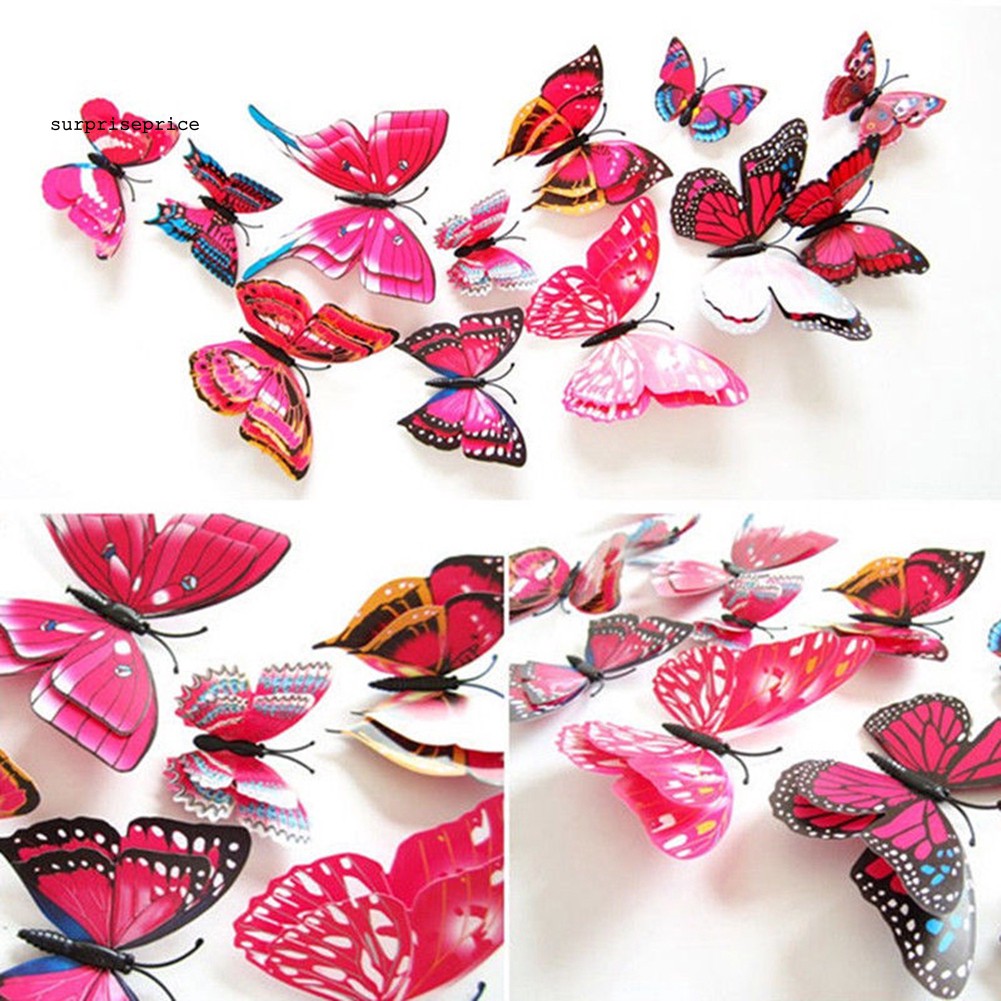 Set 12/24 Miếng Dán Tường Hình Bướm 3d Xinh Xắn