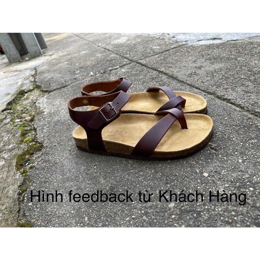 ZEPPA chính hãng - Da bò thật 100% - Sandal xỏ ngón chéo màu nâu MS: SN1  - Sandal đế trấu da bò UNISEX