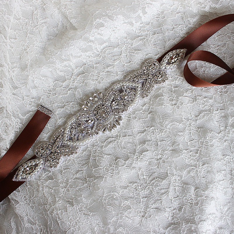 Thắt Lưng Dây Ruy Băng Đính Đá Lấp Lánh Cho Cô Dâu