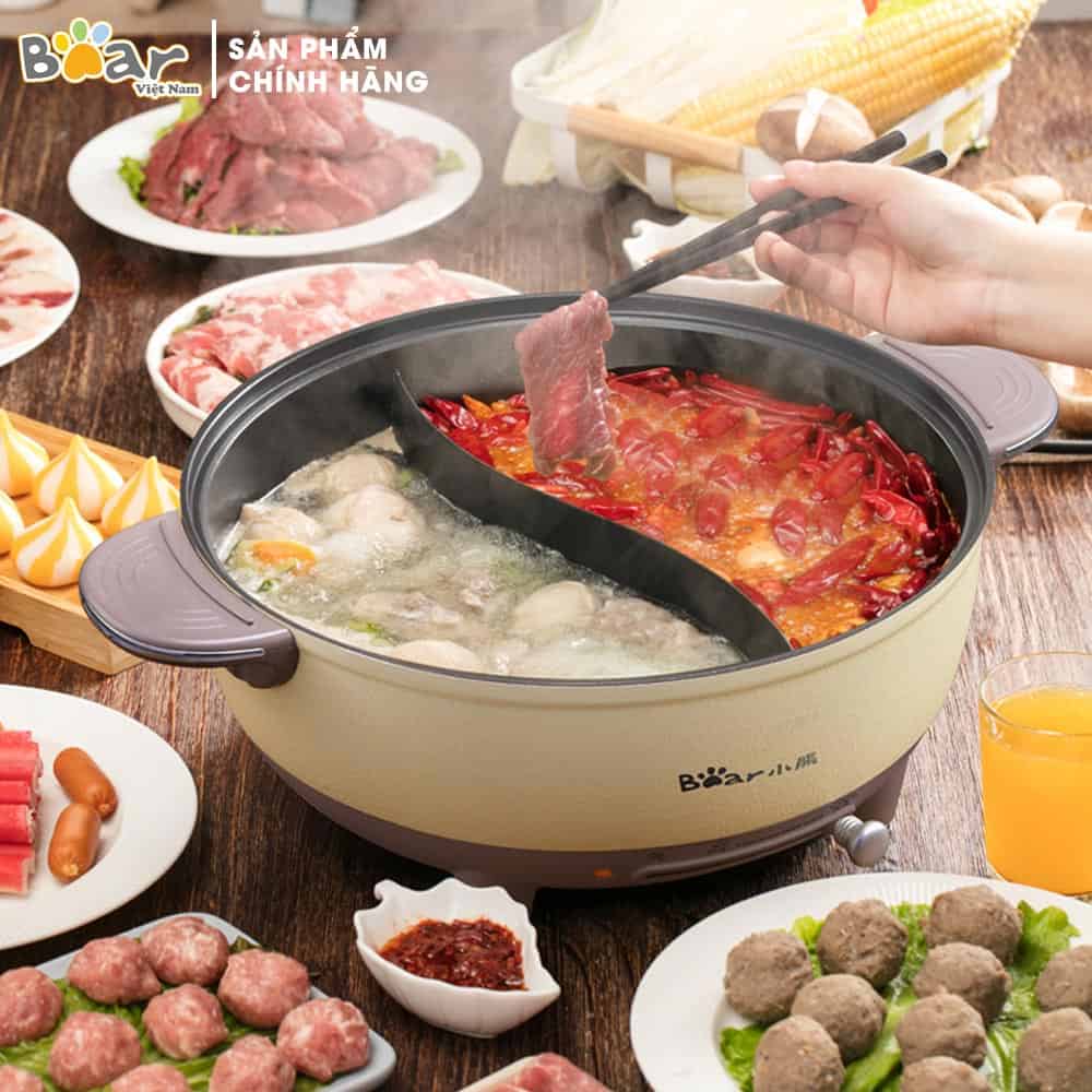 Nồi lẩu nướng điện đa năng, bếp lẩu nướng 2 ngăn uyên ương BEAR DHG-B60R6 6L Bản quốc tế BH 18 tháng