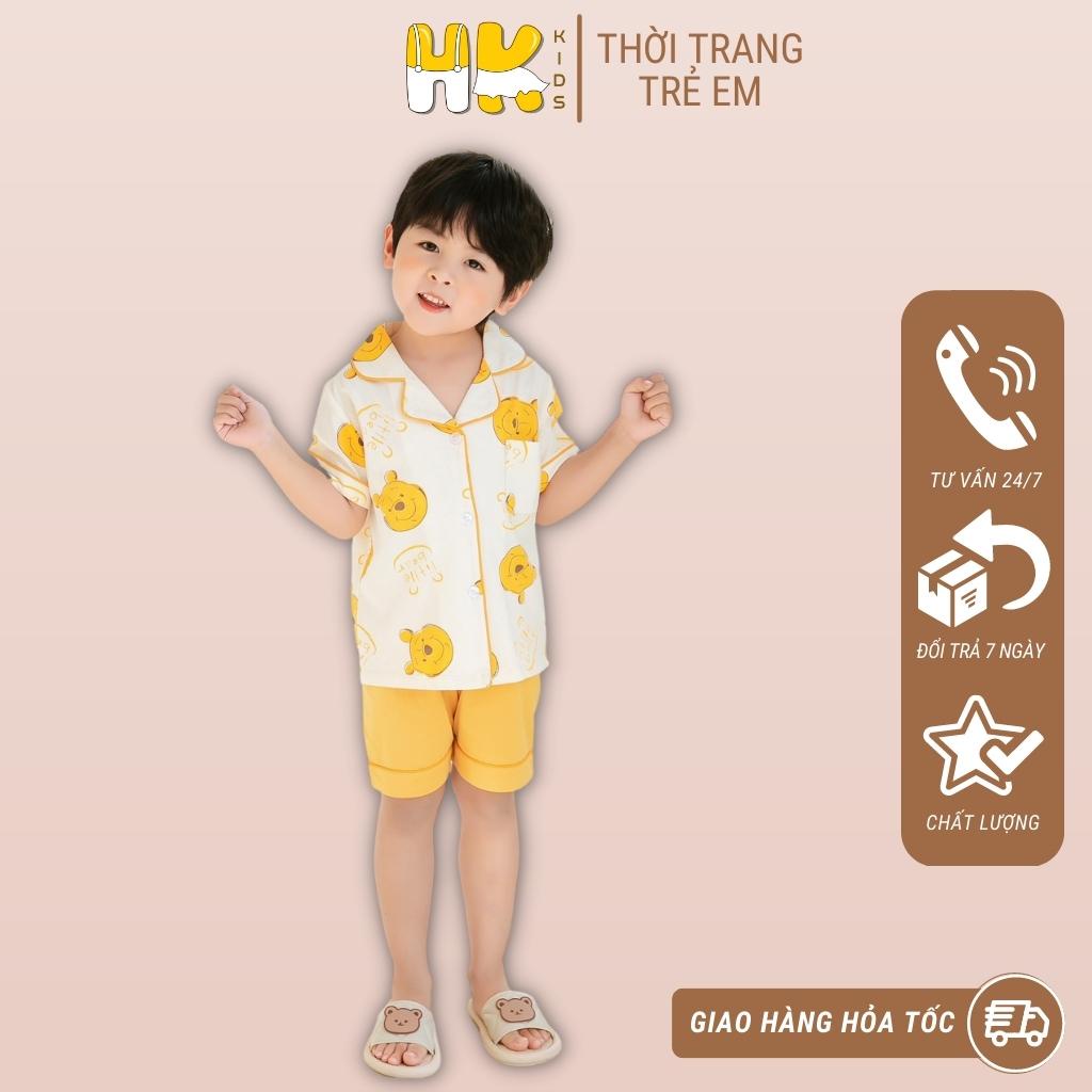 Bộ quần áo Pijama bé trai HK KIDS, bộ đồ ngủ cộc tay cotton mềm mát size cho bé từ 1-5 tuổi