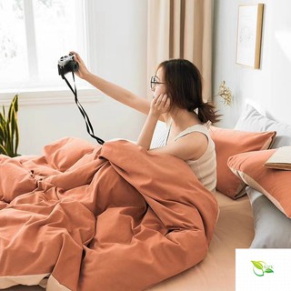 Bộ chăn ga gối cotton tici màu cam be có ruột chăn kèm vỏ ôm theo yêu cầu của khách