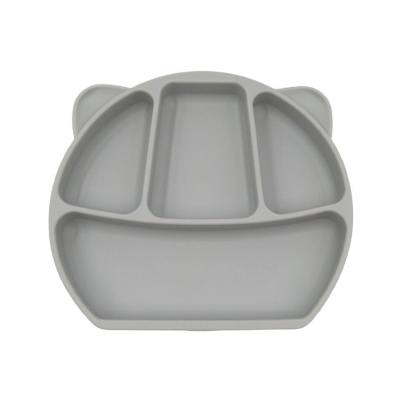 Khay ăn dặm silicon hình gấu 4 ngăn có đế hít chống lật cho bé