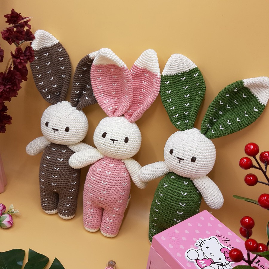 Gấu bông móc len Amigurumi cao cấp Amiu Việt Nam - Thỏ Thêu, quà tặng đồ chơi nhồi bông cho bé - SP000052