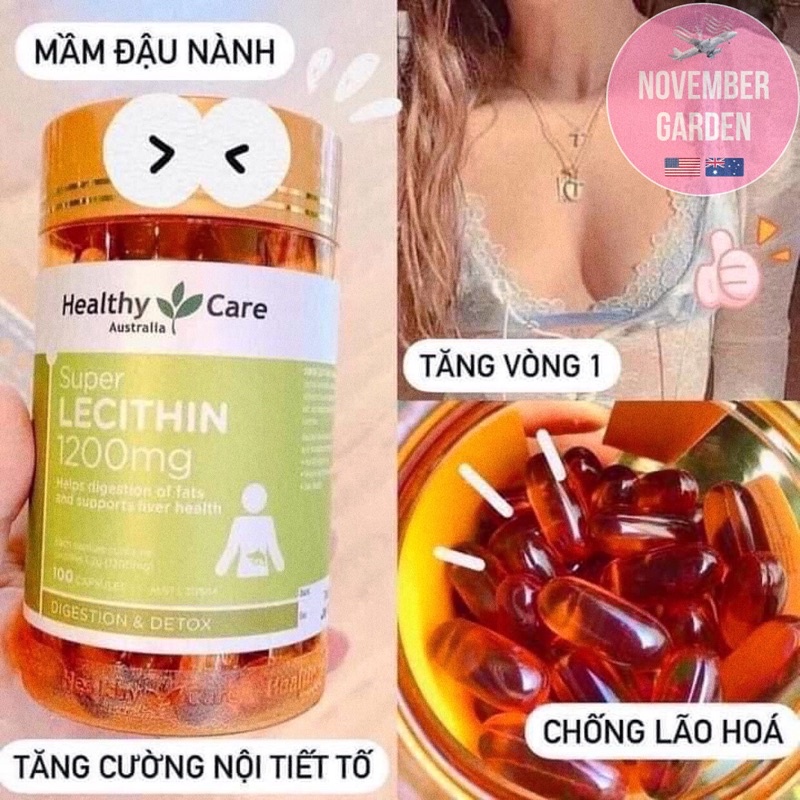 Mầm đậu nành Super Lecithin 1200mg Healthy Care 100 viên của Úc