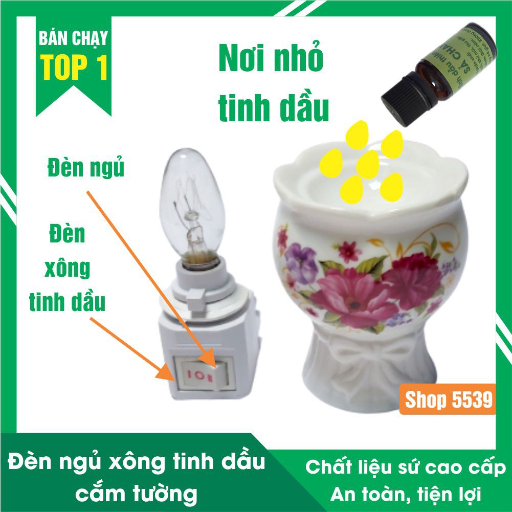 Đèn ngủ xông tinh dầu cắm tường, đèn gồm 2 chức năng vừa làm đèn ngủ vừa làm đèn xông tinh dầu