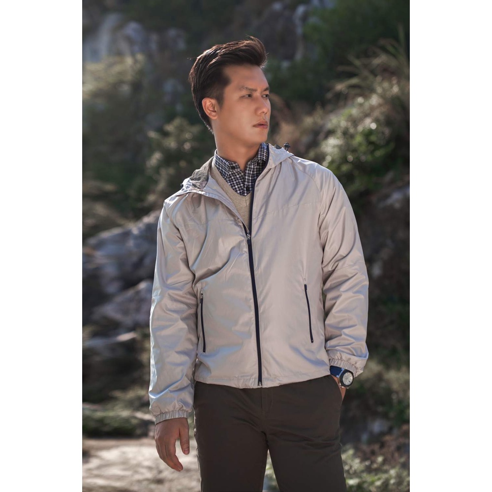 Áo jacket nam 2 lớp DGCs kiểu dáng thời trang màu ghi nhã nhặn, chất vải gió giữ ấm cơ thể tốt WAJK1911M-M1